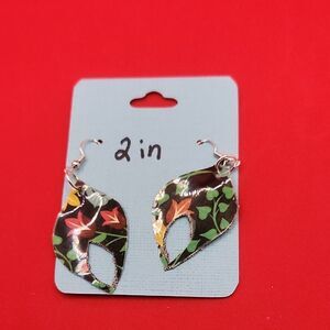 Hand Crafted Dangle Earring Faux Leather Black and Green Statement